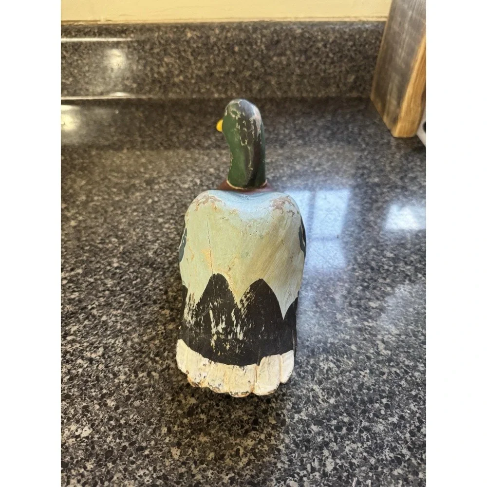 Vintage Wood Carved Painted Mallard Duck Decor